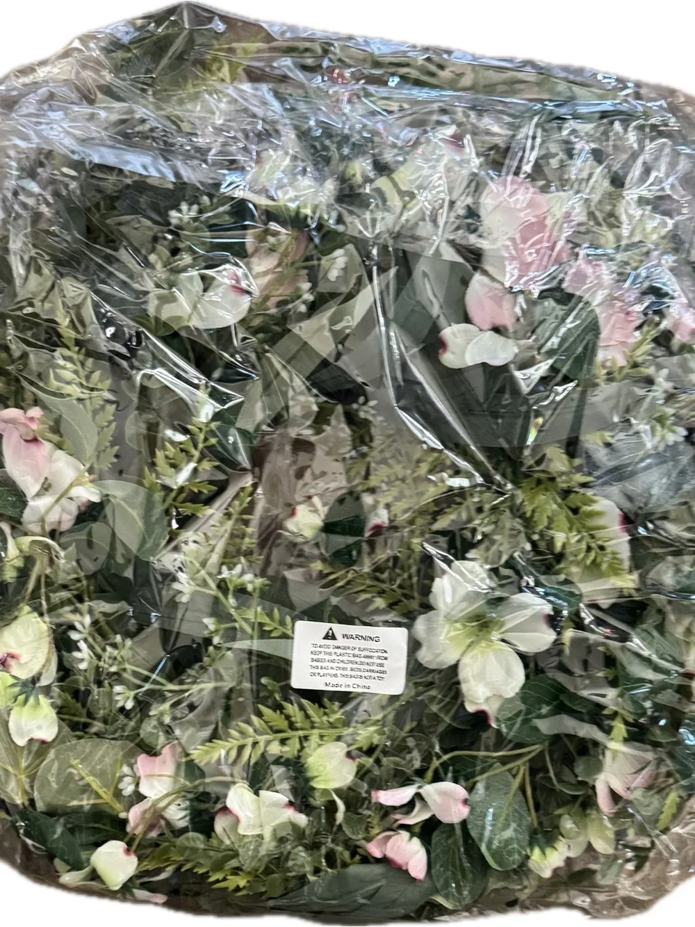 24” Spring Greenery Wreath with Pale Pink Flowers